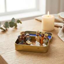 1Set/15/13/11/1pc Christmas Nativity Scene Set In Iron Box, Christmas Nativity Scene Set, Jesus Statue, Suitable For Holy Family, Statue Iron Box Set, Handmade Small Nativity Scene Set, Holiday Decoration, Gift For Friends, Nator DesktopOffice Use - Multicolor - View 14