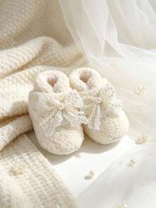 Infant Warm Plush Shoes Comfortable Bow Girl Newborn Soft Cute Adjustable Infant Boots - White - View 7
