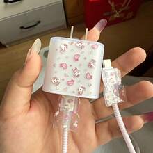SANRIO 1set Lovely KT Cat Cartoon Character Design Is Suitable For 18W/20W Adapter - Hellokitty Charging Head Cover And Data Cable Protective Cover Set, Perfect Gift For HelloKitty Fans, Also Great Gift For Family And Friends - Multicolor - View 5