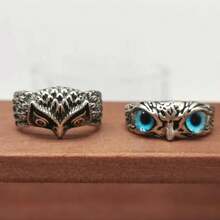Owl Ring | Silver Solid Color Ring | Multi-Color Eyes Available | Animal Theme Jewelry For Hands Suitable For Men & Women Daily Wear Party Accessory - Multicolor - View 7