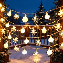 1.5m/4.92ft 10 LED, 3 Meters/9.84ft 20 LED Snowflake And White Ball Combination LED String Lights, Battery Powered (Batteries Not Included), Suitable For Christmas, Thanksgiving, New Year And Wedding Holiday Party Decoration - Combination String Lights - View 8