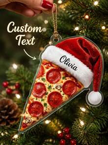 1pc Custom Personalized Pepperoni Pizza Slice Christmas Ornament,Santa Hat Foodie Decor,Personalized Pizza Party Favor,Holiday Gift,Christmas Tree Hanging Decor,Christmas Gift - Multicolor - View 3
