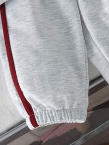 2pcs Boys (Infant) Casual Sporty Pony Rider Print Colorblock Raglan Crew Neck Long Sleeve Sweatshirt & Side Stripe Jogger Sweatpants Set, Spring/Autumn - Burgundy - View 8