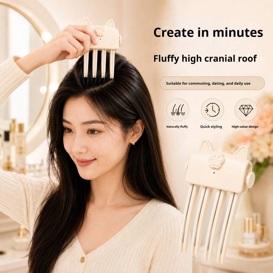 Jepit Rambut Berbulu Bentuk Telinga Kucing yang Lucu, Alat Penata Rambut Penambah Volume Akar Tanpa Panas, Jepit Rambut Mahkota Tinggi, Ciptakan Gaya Rambut Bervolume Alami dengan Cepat