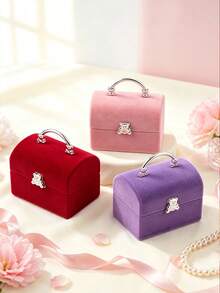 1pc/2pcs Aesthetic Bear Jewelry Box, Jewelry Organizer, Ring Box, Desktop Decor, Velvet Mini Suitcase Style Ring Earring Necklace Storage Box, Ideal Gift For Birthday And Special Occasions - Multicolor - View 4
