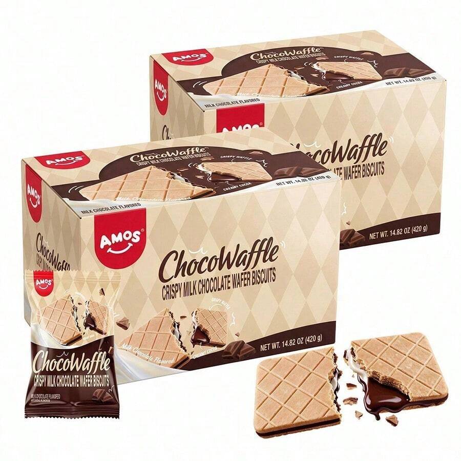 AMOS ChocoWaffle Crispy Layered Cocoa & Milk Chocolate Wafer Biscuits 420g Individually Wrapped (2-Pack Bundle) - 2 pcs - View 1