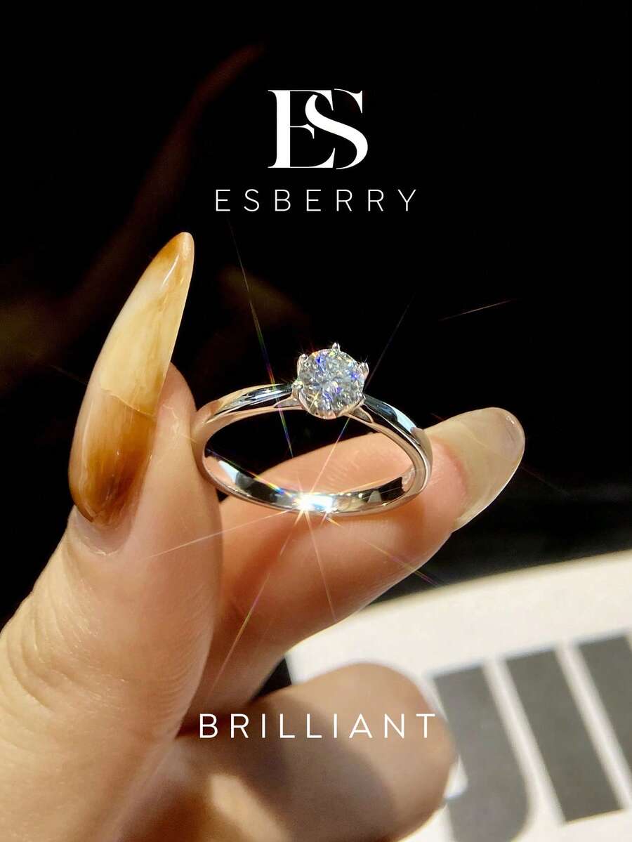 ESBERRY 1件 0.5克拉莫桑鑽訂婚戒指，閃亮承諾戒指，永恆戒指，週年紀念戒指，女性奢華珠寶禮物