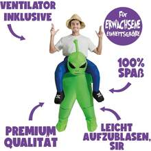 Inflatable Alien Costume For Adults, E.T. Alien Costume, One Size, 100% Polyester, Size 160 To 190 Cm, Easy And Comfortable To Wear, Inflation System - A - View 1