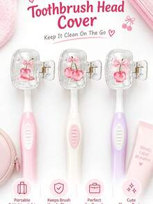 Bow Glitter Cherry Toothbrush Protective Storage Box, Paired With Toothpaste Squeezer Transparent Clip-On Toothbrush Holder, Suitable For Home And Travel, Family Gift, Back To School Season, Back To School Gift, Couple Gift, Easter - Multicolor - View 9