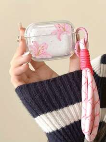 Transparent Pink Lily Small Polka Dot Compatible With Airpods 5 Protective Case, High-Definition Print Non-Fading Earphone Shell + Pink Plaid Woven Lanyard, Student Commute Spring Outing Versatile Fresh Style Compatible Compatible With Airpods 1/2/3/4/5/Pro/Pro2/Pro3, Affordable Gentle Floral Gift For Best Friend, Daily Versatile Practical Small Gift - Pink Lily + Pink Lanyard - View 11