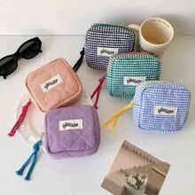Mini Cosmetic Bag, Cute Makeup Pouch Suitable For Women And Girls, Checkerboard Cosmetic Bag, Sanitary Pad Storage Bag, Tampon Storage Bag, Bohemian Style - Multicolor - View 5