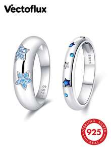 Vectoflux S925 Sterling Silver Minimalist Star Ring Classic Engagement Wedding Jewelry - Baby Blue - View 7