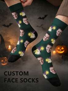 1 Pair Customized Men's Long Socks With Face Photo, Birthday, Valentine's Day Gift, Halloween Prank Gadget, Colorful Cartoon Print, Combines Personality And Fun, Suitable For Daily Wear, Home, Commute - Multicolor - View 2