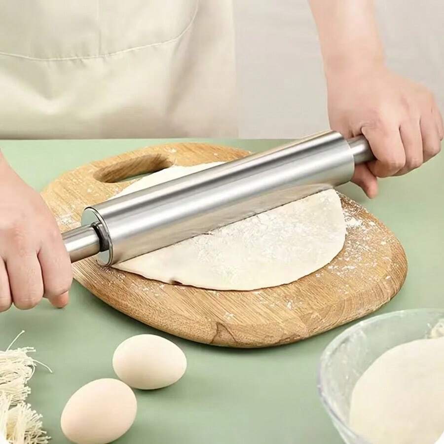 [Thickened Stainless Steel Rolling Pin]Non-Slip Handle Professional Dough Roller - Heavy Duty Durable Manual Dough Press | Suitable For Pizza, Cookies, Pastries, Pasta | Easy To Clean, Rust-Proof Home Baking Tool, Christmas, Halloween Gift