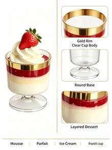 20pcs/10pcs Creative Gold Rim Dessert Cups, Mousse Cups, Parfait Cups, Small Wine Glasses, Party Tableware, Reusable Mini Dessert Cups, Suitable For Various Party Events, Weddings, Grand Openings, Birthdays, Christmas Celebrations, Perfect Choice For Dessert Table Decoration - View 6