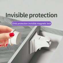 1 Set Adhesive Magnetic Cabinet Lock, Easy Installation In Seconds, No Screws Or Drilling Required, Invisible Lock For Cabinets And Drawers - A - View 2