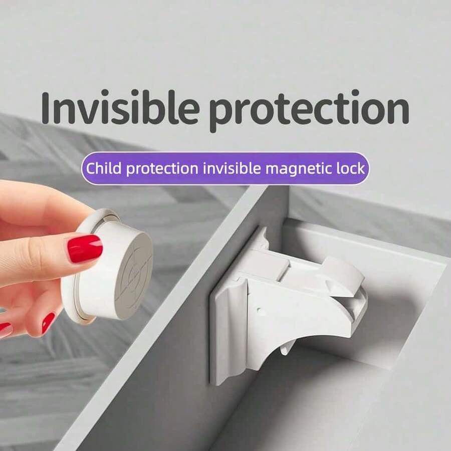 1 Set Adhesive Magnetic Cabinet Lock, Easy Installation In Seconds, No Screws Or Drilling Required, Invisible Lock For Cabinets And Drawers