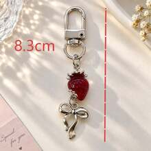 1pc Unisex Funny Realistic Transparent Strawberry Keychain, Simple Sweet Bow Key Ring Bag Pendant - Multicolor - View 2