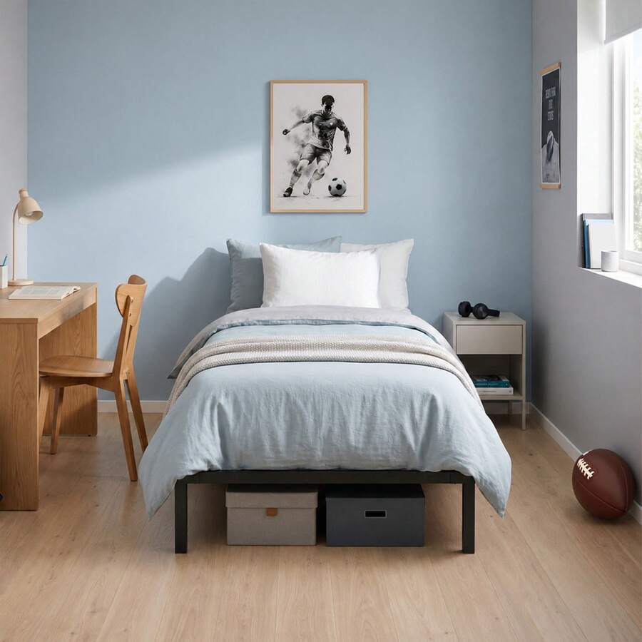 Sour Lemon Metal Bed Frame, Silent Stable And Minimalist Youth Bed With Slatted Base And Storage, 90x200 Cm/140x200 Cm Black