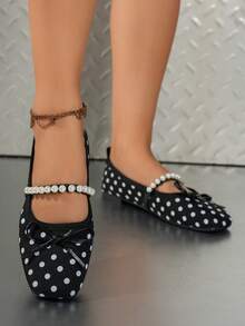 New Lace Mesh Square Toe Ballet Shoes Bowknot Shallow Mary Jane Flat Shoes Retro Gentle Fairy Style - Black - View 4