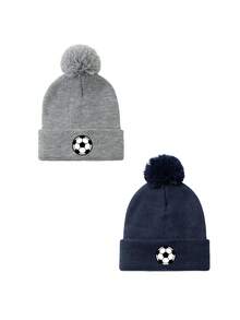 1/2pcs Unisex Print Soccer Knitted Beanie Hat,Soft Warm Winter Cap For Outdoor Activities,Daily Wear,Cold Weather - Multicolor - View 12