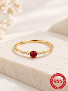 925 Silver Micro Inlaid Ruby Ring , Lightweight Luxury Elegant Classic Jewelry , For Women - Burgundy - View 1