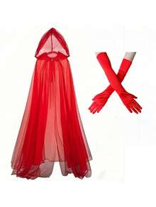 3pcs Women Gothic Witch Cosplay Costume - Dark Witch Long Dress With Cape And Gloves, Full Body Performance Outfit, Suitable For Theme Party, Stage Performance, Solid Color Machine Washable, Halloween - Multicolor - View 8