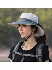 Women's Embroidered Ponytail Distressed Sun Protection Bucket Hat, Outdoor Fishing Hiking Climbing Sunshade Hat, Fashionable Summer Outdoor Sun Protection Bucket Hat - Multicolor - View 4