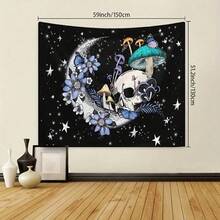 1pc Charming Skull & Mushroom Moon Tapestry - Blending Stars, Butterflies And Floral Patterns, Polyester Material, Includes Installation Accessories - Suitable For Bedroom, Living Room, Office Decor And Theme Parties, Moon Style Wall Decoration - Multicolor - View 4