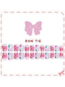 Christmas Nail Art, 24pcs/Set Square Christmas Tree Candy Cane Cute Bow Press-On Short Nails Wearable Set Suitable For Hot Girls, Office Women, Party, Date And Daily Wear And Party Use - Multicolor - View 3