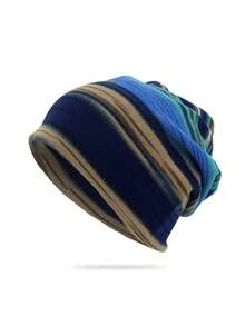 1PC Four Seasons Color Block Striped Knit Hat Unisex Multi-Functional Scarf Beanie Slouchy Hat Suitable For Daily Outdoor Wear - Multicolor - View 3