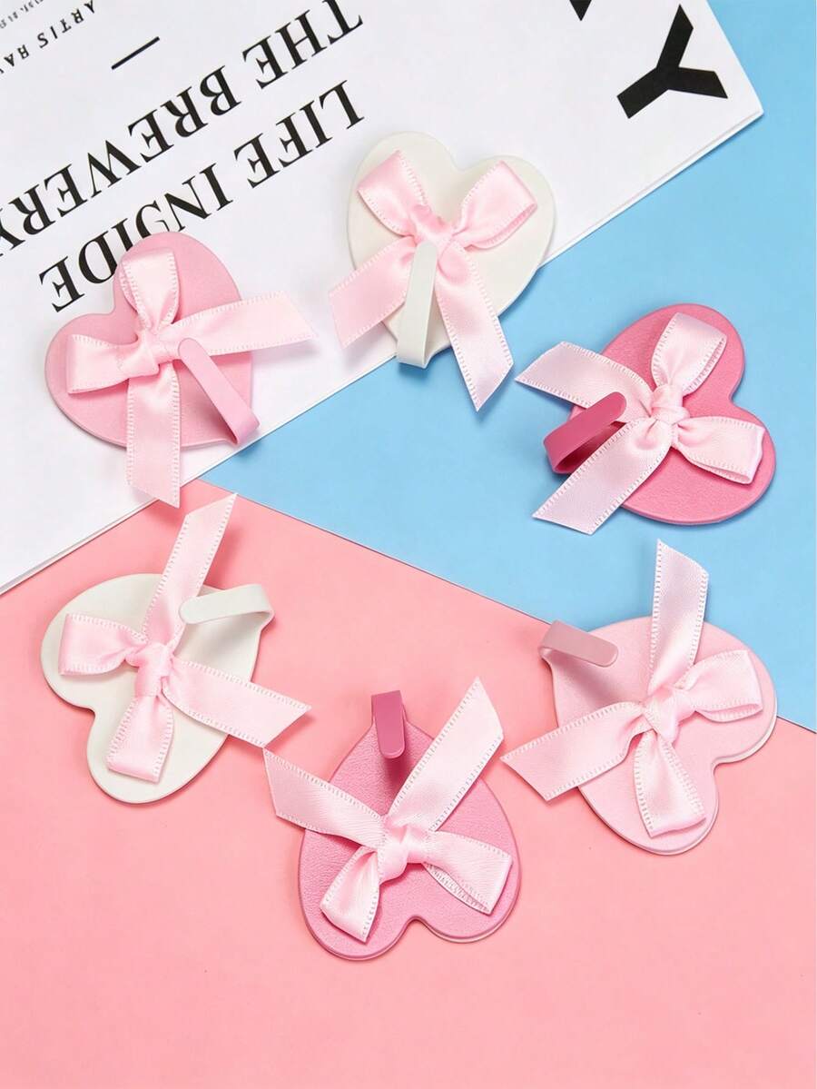 10/1pc Detachable Heart-Shaped Self-Adhesive Wall Hook With Bowknot, Suitable For Dormitory Bedroom, Used For Hanging Keys, Clothes, Towels