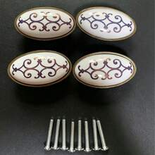 4pcs European Minimalist Vintage Ceramic Drawer Pulls, Retro Cabinet Handles, Chinese Style Ring Button Single Hole Cabinet Wardrobe Door Knobs - Retro Handle - View 10