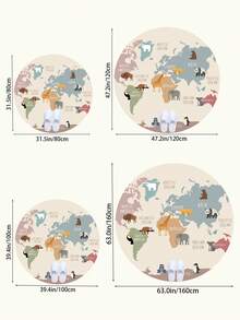 1 pieza Alfombra redonda con estampado de animales del mundo de dibujos animados, alfombra decorativa para sala de estar, adecuada para cocina, comedor, dormitorio, junto a la cama, felpudo antideslizante para interiores y exteriores, oficina, estudio, sala de juegos y área de juegos - Multicolor - Ver 3
