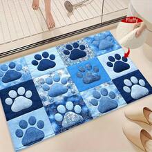 1pc Blue-Toned Paw Print Design Microfiber Bath Rug, Non‑Slip Soft Bathroom Mat, Water‑Absorbent Doormat, Machine Washable, Low Pile, TPR Backing, Knit Fabric, ForBedroom, Kitchen, Entryway Indoor Use, Accessories & Home Decor, Perfect New House Gift - A - View 2