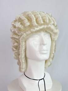Men Retro 18th Century Historical Curly Judge Lawyer Cosplay Wig, Cream Blonde Synthetic Baroque Rococo Style Costume Wig For Party, Halloween, Stage Performance Role‑Play, European Noble Themed Events - Multicolor - View 6