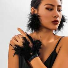 1pc Women Snap Button Feather Bracelet, Natural Fluffy Feather Cuff, Elegant Charming Gift, Daily Decoration, Halloween - Multicolor - View 2