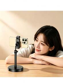 1pc Adjustable Desktop Phone Stand, 360° Rotating Phone Holder With Weighted Base, Hands-Free Desk Mount Suitable For Video Calls, Live Streaming And Learning - 1 - View 7