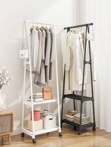 1pc White Rolling Garment Rack, Floor-Standing Open Wardrobe With Hanging Rod And Multi-Layer Storage Shelves, Large Capacity Clothing Organizer, Can Store Clothes, Shoes, Bags And Hats, Space-Saving Mobile Clothes Rack, Suitable For Bedroom, Dorm, Apartment, Entryway And Small Spaces, Minimalist Home Storage And Organization, Applicable For Spring, Summer, Autumn And Winter Home Storage, Random Style Shipment - Multicolor - View 1