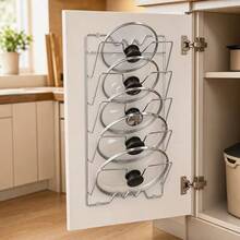 1pc Large Size 5-Tier Wall-Mounted Pot Lid Storage Rack, Multi-Layer Pot Lid Organizer For Kitchen Cabinet Door, Vertical Iron Pot Lid Organizer, Large Capacity Space-Saving Kitchen Storage Organizer - Multicolor - View 9