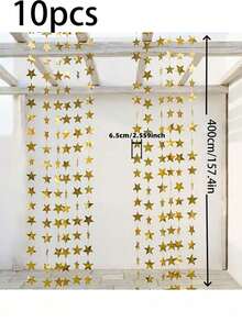 3/1 Set Gold Star Decorative Banner Garland, DIY Length, Suitable For Birthday, Family Gathering, Window Display, Party Backdrop, Home Decor, Ceiling Decoration - Multicolor - View 14