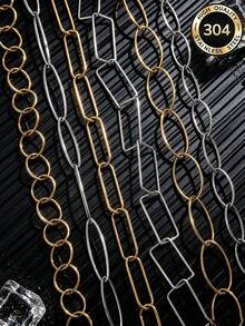 1m Stainless Steel 18K Gold-Plated Paperclip Chain-Geometric, Oval, Rectangular-Necklace And Bracelet DIY Jewelry Making Supplies For Everyday Wear - Chain - View 1