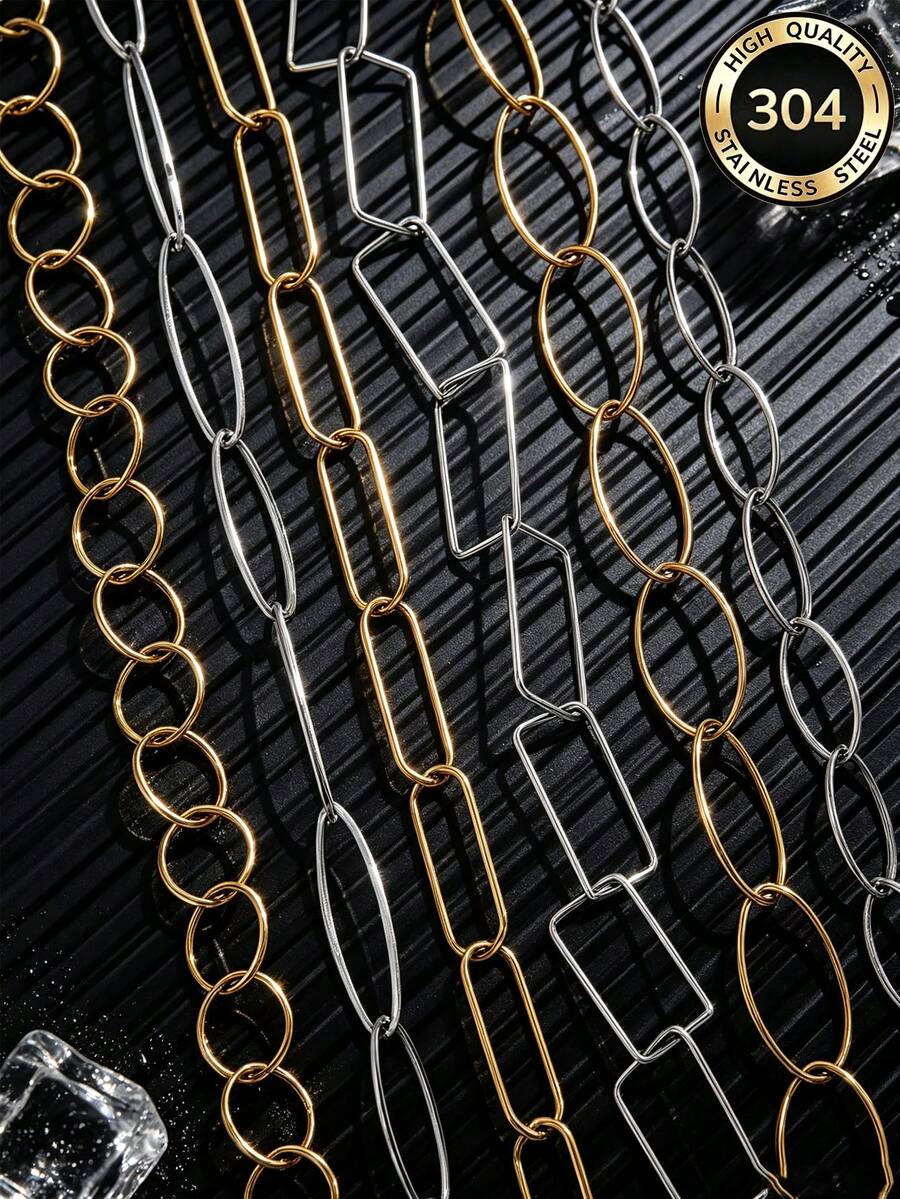 1m Stainless Steel 18K Gold-Plated Paperclip Chain-Geometric, Oval, Rectangular-Necklace And Bracelet DIY Jewelry Making Supplies For Everyday Wear - Chain - View 1