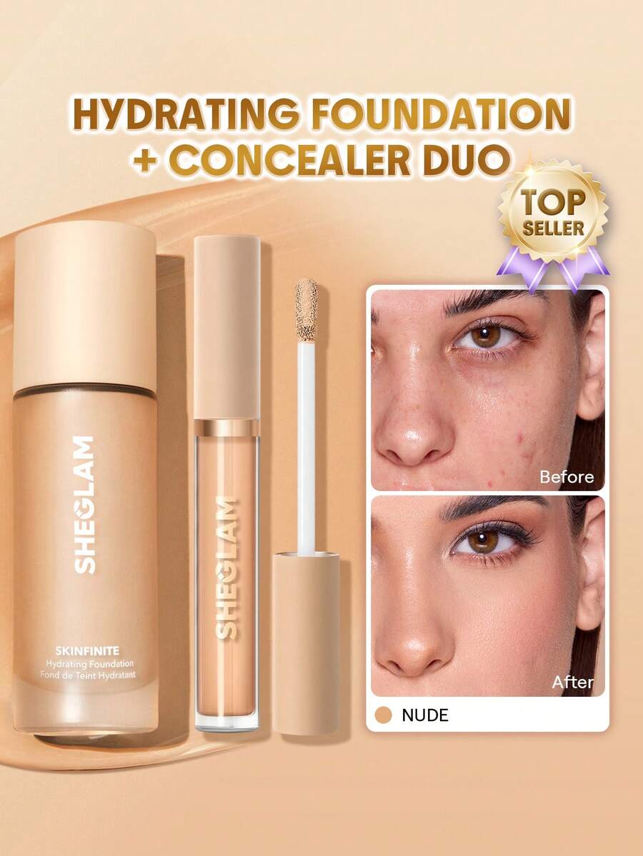 SHEGLAM [2Pcs] Skinfinite Hydrating Foundation & Like Magic Hydrating Concealer Bundle Set - Nude - View 1