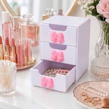 1pc Compact Drawer Organizer Set (Bow + Storage Box), Cute Bow Jewelry Box, Desktop Makeup Jewelry Stationery Organizer, Suitable For Bedroom, Office, Room Decor, Desktop Storage, Bathroom Storage, Home Decor - Multicolor - View 8