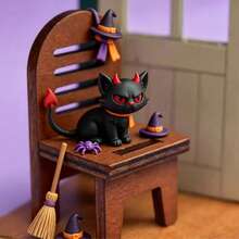 Halloween Gothic Demon Black Cat Scene Model Decoration Props, Dollhouse Halloween Set, Mini Halloween Scene Accessories, Wooden Small Chair Demon Black Cat Miniature Figurine Landscape Decoration, Miniature Scene Halloween Dark Decor, Vintage Wooden Chair Dark Demon Black Cat Halloween Theme Small Ornament, Halloween DIY Miniature Scene Accessories, Mini Small Chair Ornament Vintage Nostalgic Scene Photography Props Miniature Model, Mini Wooden Rocking Chair Ornament Desktop Decoration Casual Style Holiday Gift Ornament, Resin Double Seat Tree Bench Mini Decorative Ornament Handmade - Multicolor - View 4