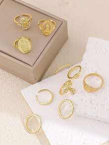 10Pcs/Set Exquisite Elegant Irregular Geometry Finger Rings Women Creative Romantic Wedding Banquet Jewelry Accessories ﻿ - Yellow Gold - View 4