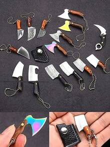 1pc Mini Knife Accessory, Can Be Used To Open Parcel Boxes, Also As Decorative Keychain/Leg Chain, Portable And Lightweight, Wooden Handle Stainless Steel Blade, Fun And Colorful, Includes Leather Case And Chain - Multicolor - View 2