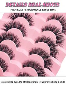 Asiteo 7 Pairs New Cat Eye False Eyelashes, Natural Lengthening Transparent Stem Lashes, Outer Winged Tail To Elongate Eyes, Faux Mink Fur Eyelashes, For Makeup, Halloween - Black - View 2