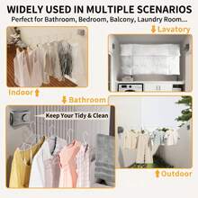1 Set No-Drill Strong Load-Bearing Invisible Retractable Clothesline, Parallel Dual-Line Design Wall-Mounted Installation, Space-Saving Clothesline Suitable For Indoor/Outdoor Balcony Bathroom, Windproof Non-Slip Drying Rope Black White Gray 3 Colors, Portable Travel Hotel Home Use For Adults And Teens 14+ - Multicolor - View 6